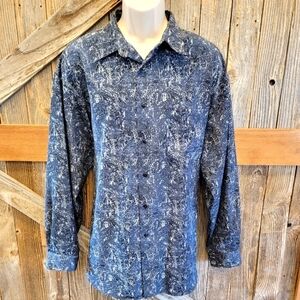Daniel David Long Sleeve abstract Polyester Button Up splatter blue black XL